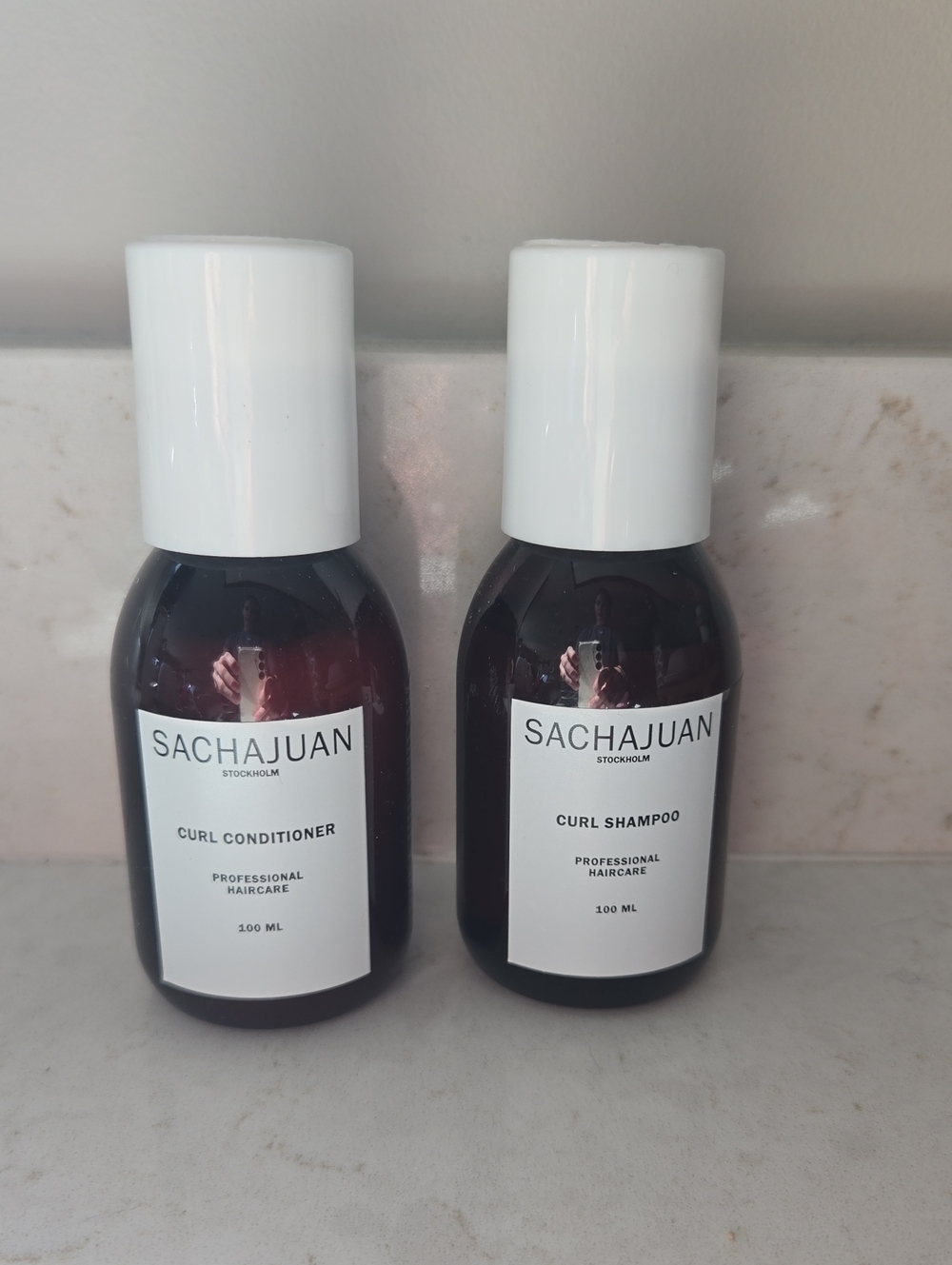 SACHAJUAN Curl Shampoo & Conditioner Set - Dark Brown Bottles with White Caps